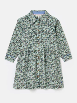 Girls' Elodie Blue Ditsy Print Corduroy Shirt Dress