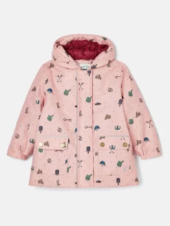Girls' Fairview Pink Horse Print Waterproof Coat with Quilted Lining