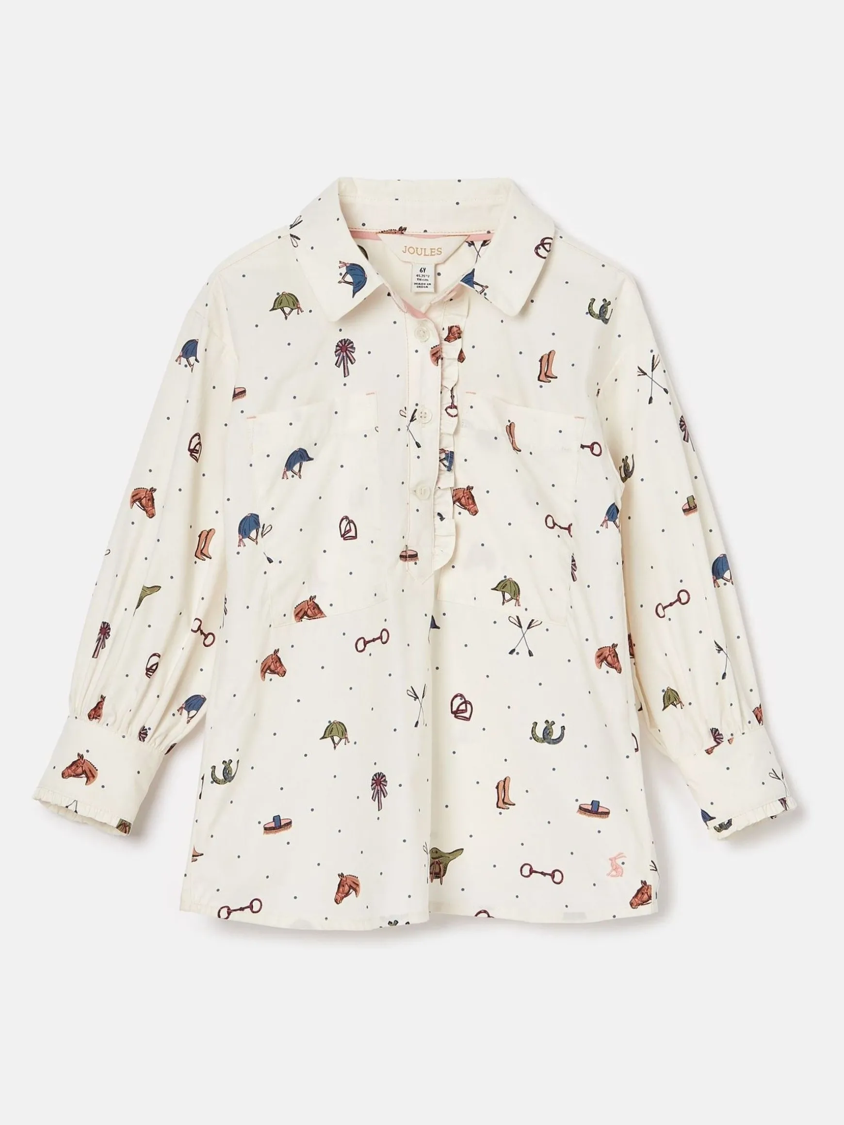 Girls' Liliana Cream Print Pop Over Blouse