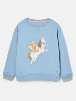 Girls' Mackenzie Blue Pegasus Embroidered Artwork Crew Neck Sweatshirt