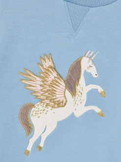 Girls' Mackenzie Blue Pegasus Embroidered Artwork Crew Neck Sweatshirt