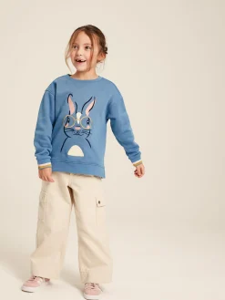 Girls' Mackenzie Blue Rabbit Embroidered Artwork Crew Neck Sweatshirt