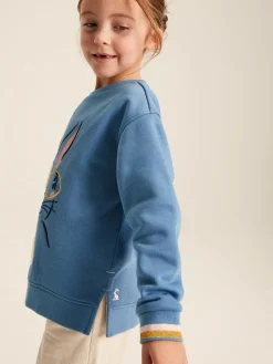 Girls' Mackenzie Blue Rabbit Embroidered Artwork Crew Neck Sweatshirt