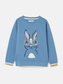 Girls' Mackenzie Blue Rabbit Embroidered Artwork Crew Neck Sweatshirt
