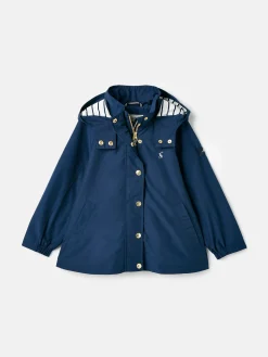 Girls' Meadow Navy Blue Lightweight Waterproof Raincoat With Hood