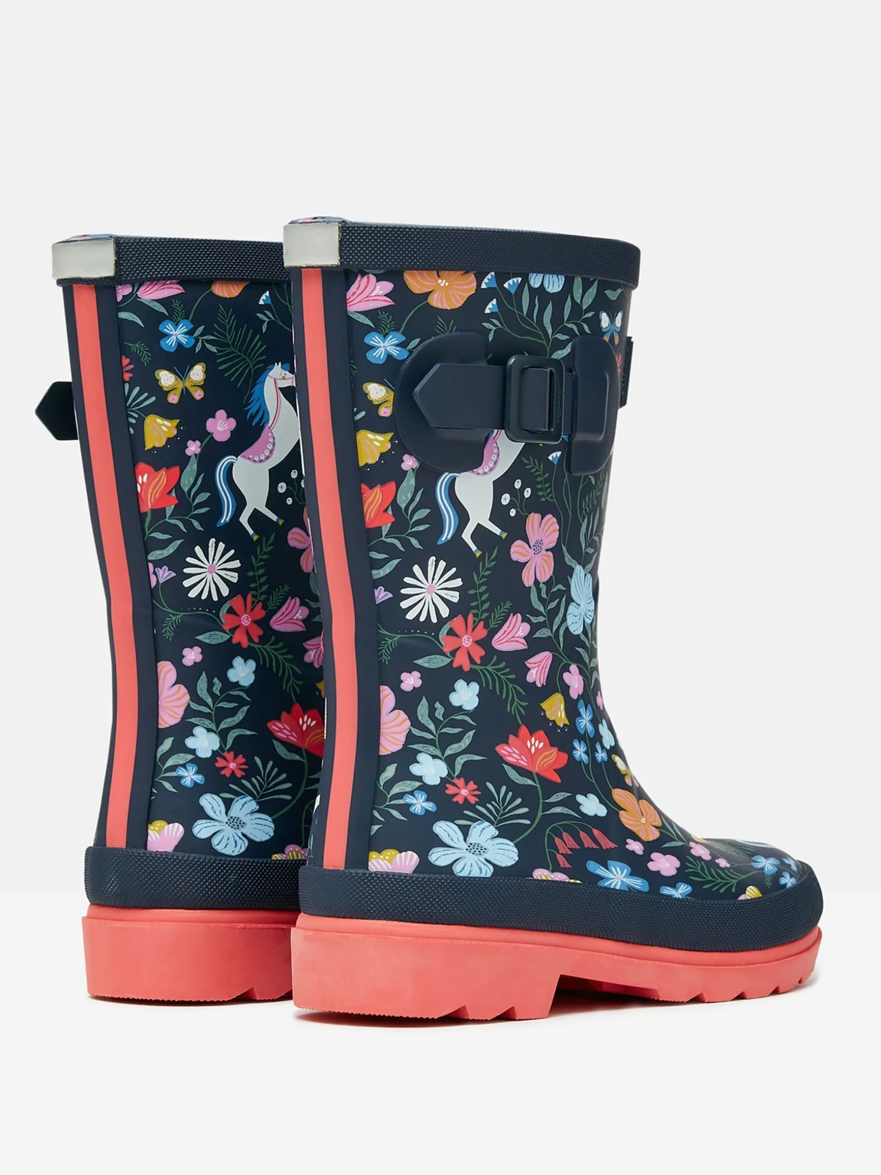 Girls' Navy Blue Printed Wellies