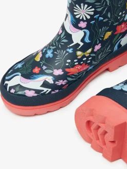 Girls' Navy Blue Printed Wellies