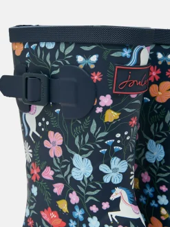 Girls' Navy Blue Printed Wellies