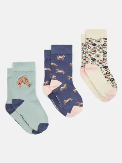 Girls' Neat Feet Blue 3 Pack Socks