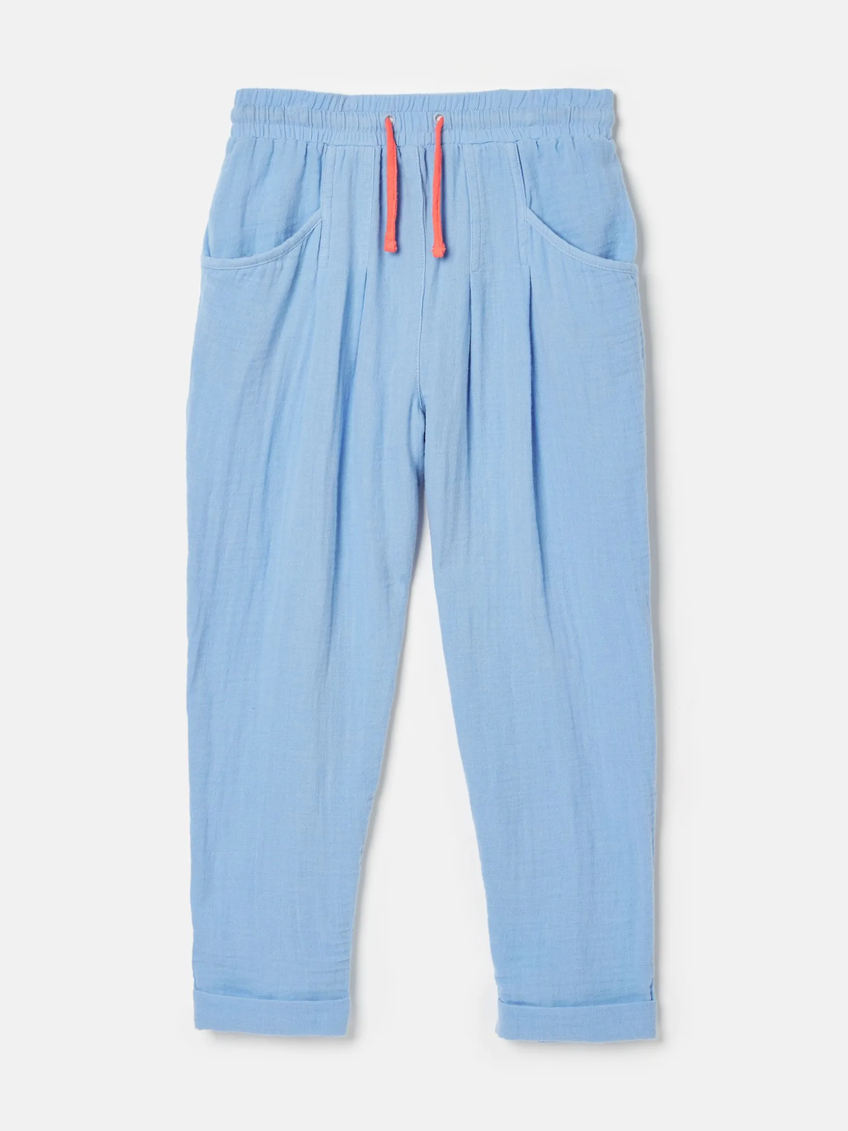 Girls' Playtime Blue Textured Woven Trousers