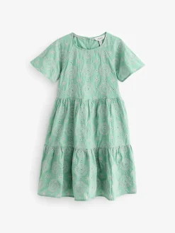 Girls' Sunshine Green Tiered Woven Dress