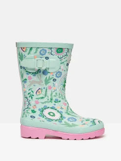 Girls' Teal Blue Printed Wellies