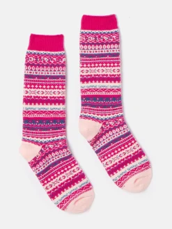 Girls' Wader Pink Fair Isle Welly Socks