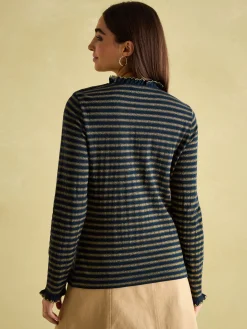 Grace Navy sparkle Long Sleeve Jersey Top