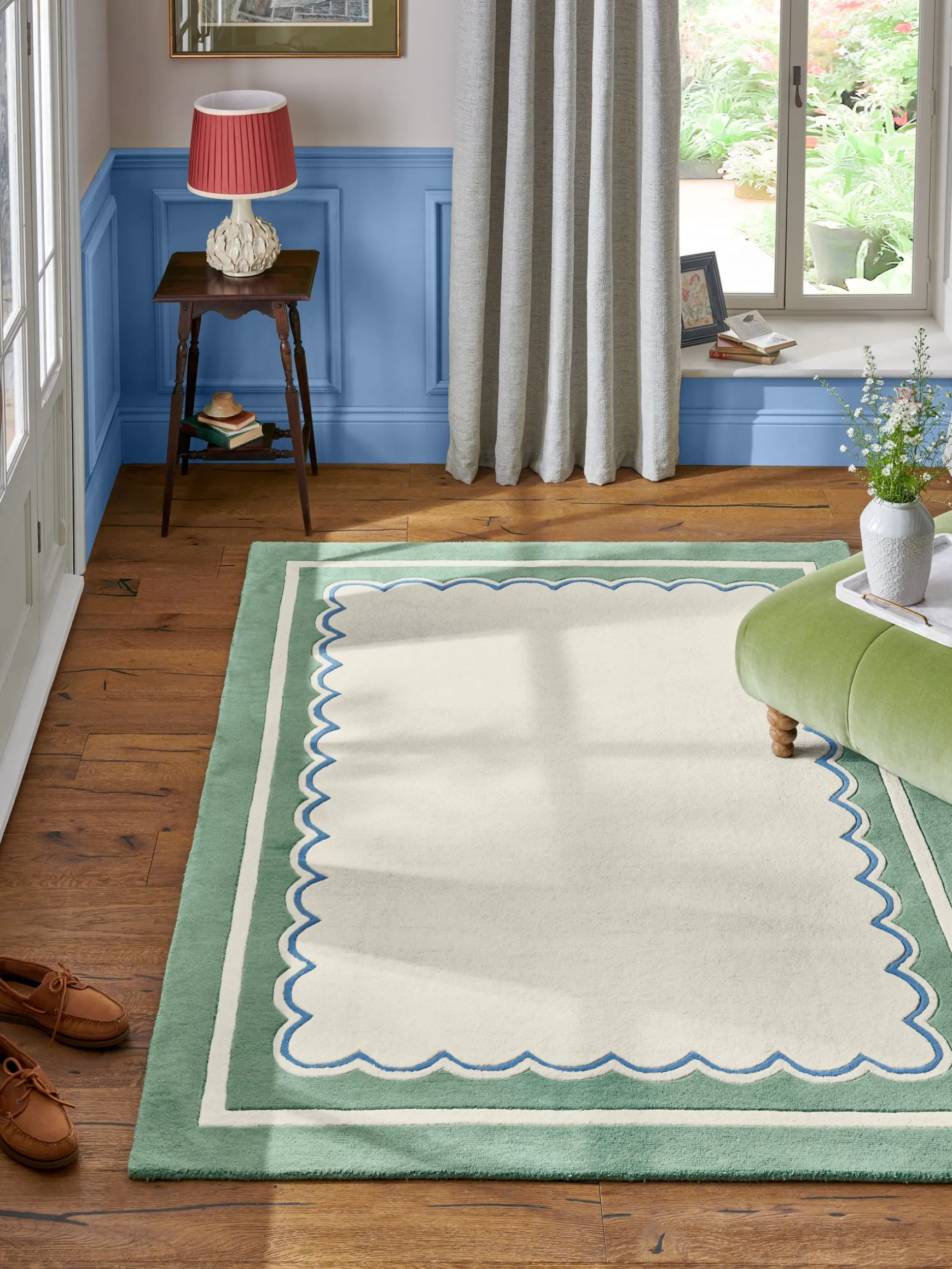 Green Chalfield Scallop Wool Tufted Rug