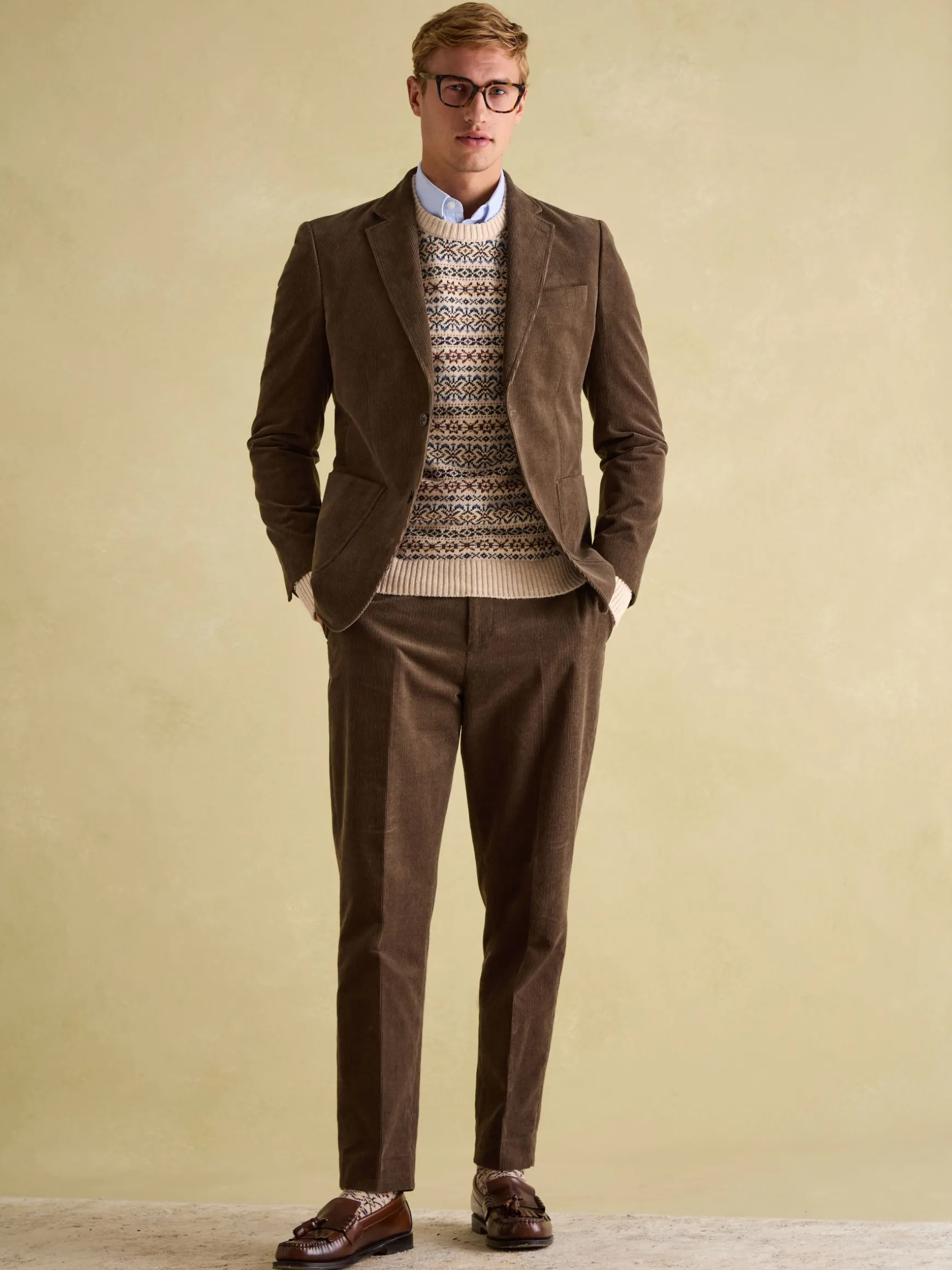 Green Corduroy Slim Fit Suit Jacket