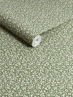 Green Ditsy Floral Print 10M Wallpaper