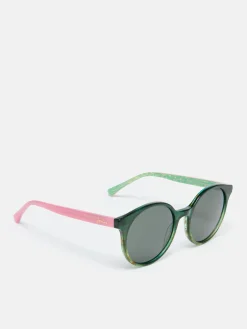 Green Floral Round Rimmed Sunglasses