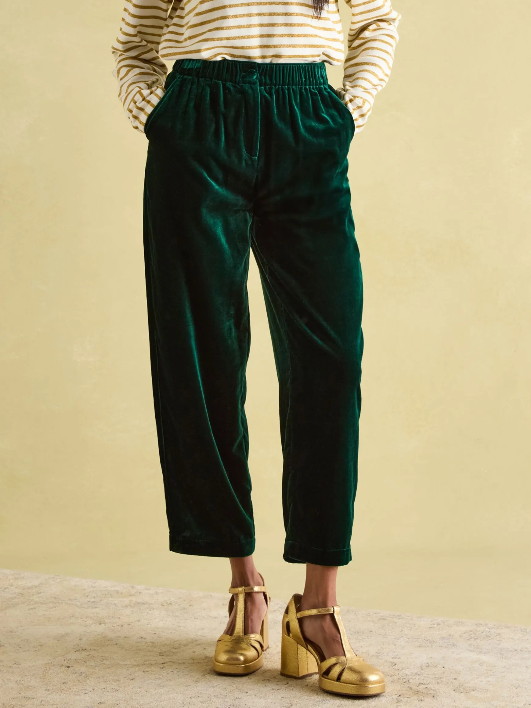 Green Velvet Straight Leg Trousers