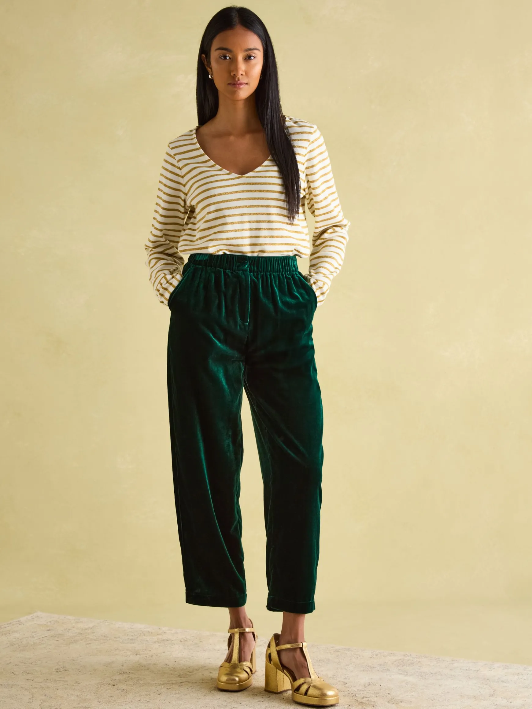 Green Velvet Straight Leg Trousers