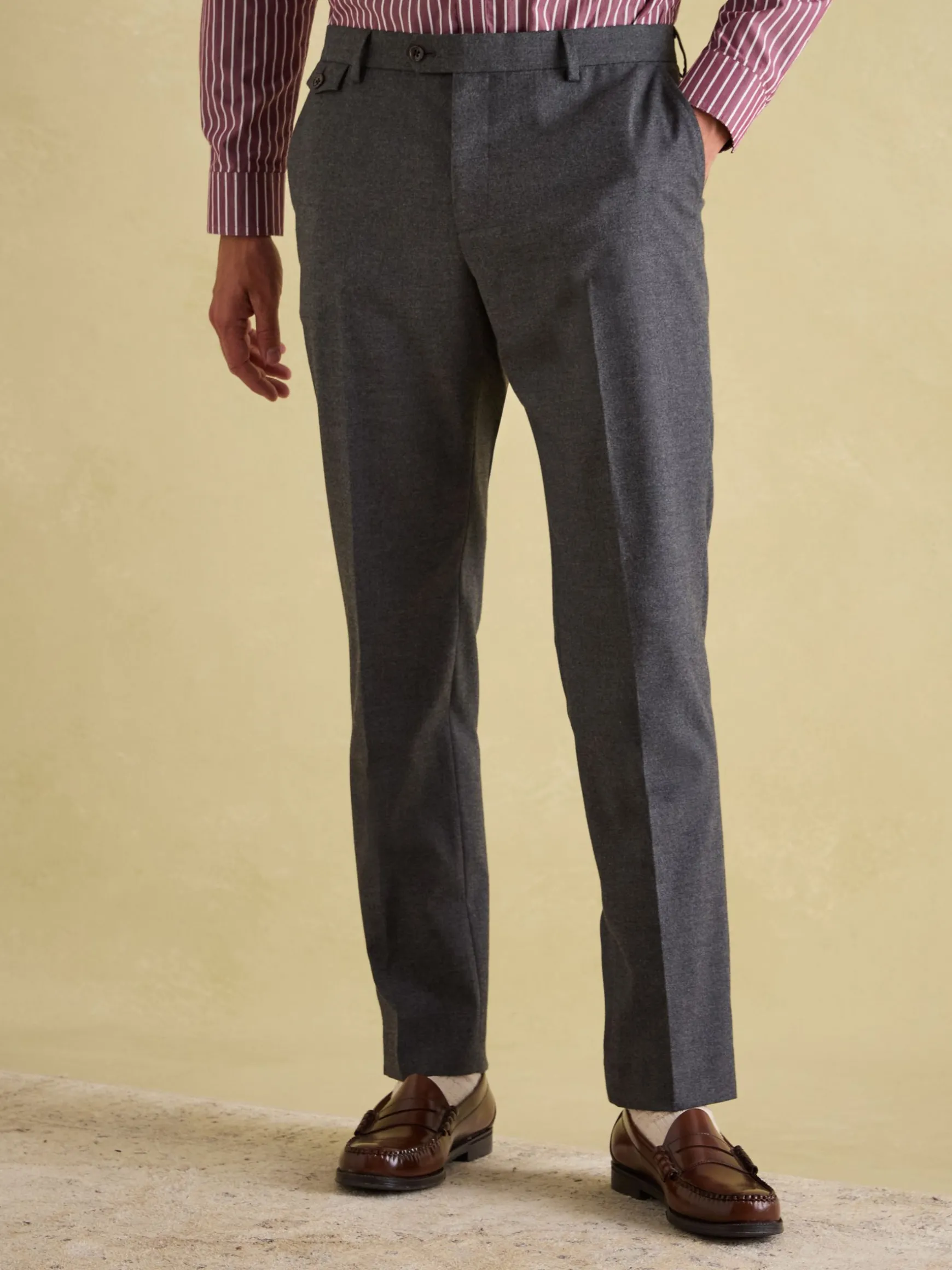 Grey Slim Fit Flannel Suit Trousers