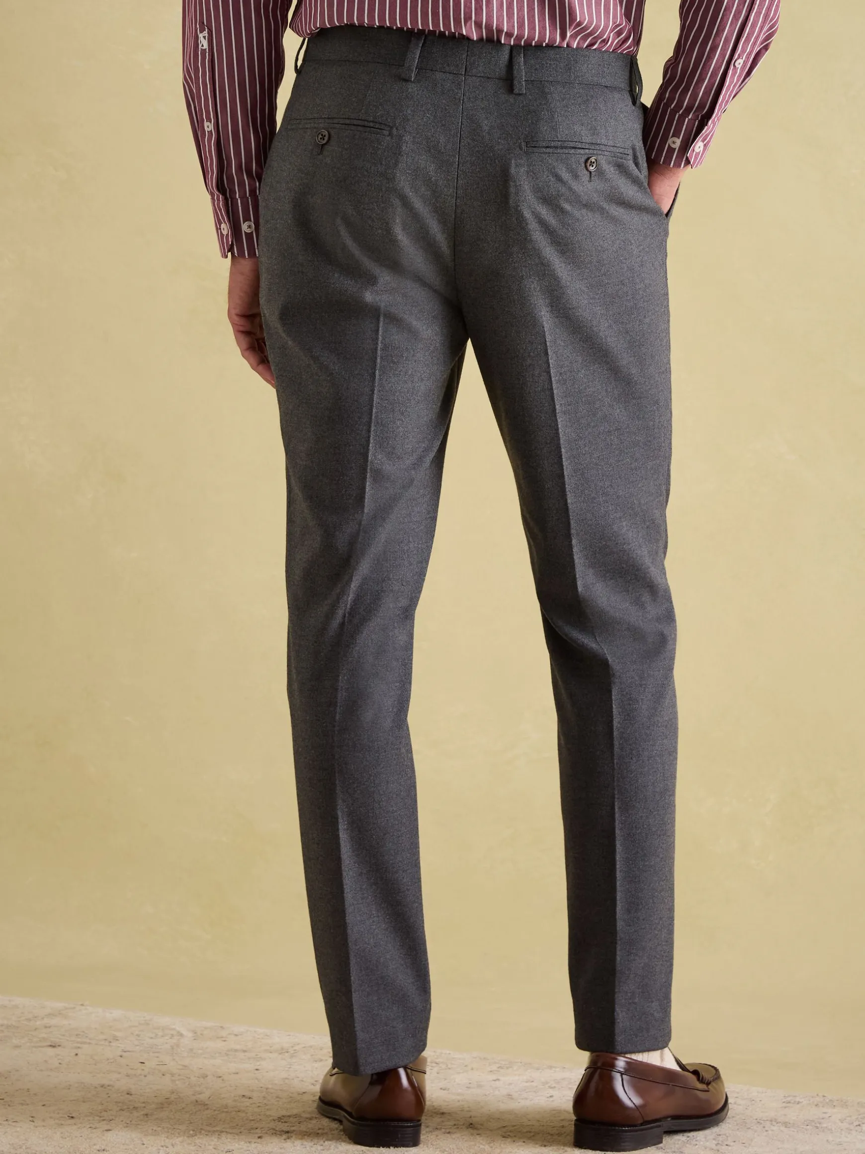 Grey Slim Fit Flannel Suit Trousers