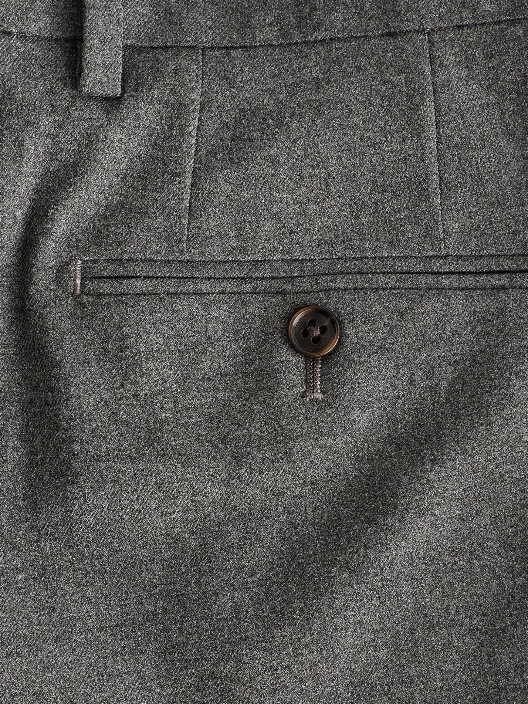 Grey Slim Fit Flannel Suit Trousers