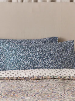 Grove Floral Set of 2 Blue 100% Cotton Standard Pillowcases