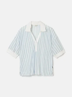 Hadley Blue Stripe Linen Polo Shirt