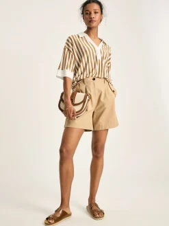 Hadley Tan White Linen Polo Shirt