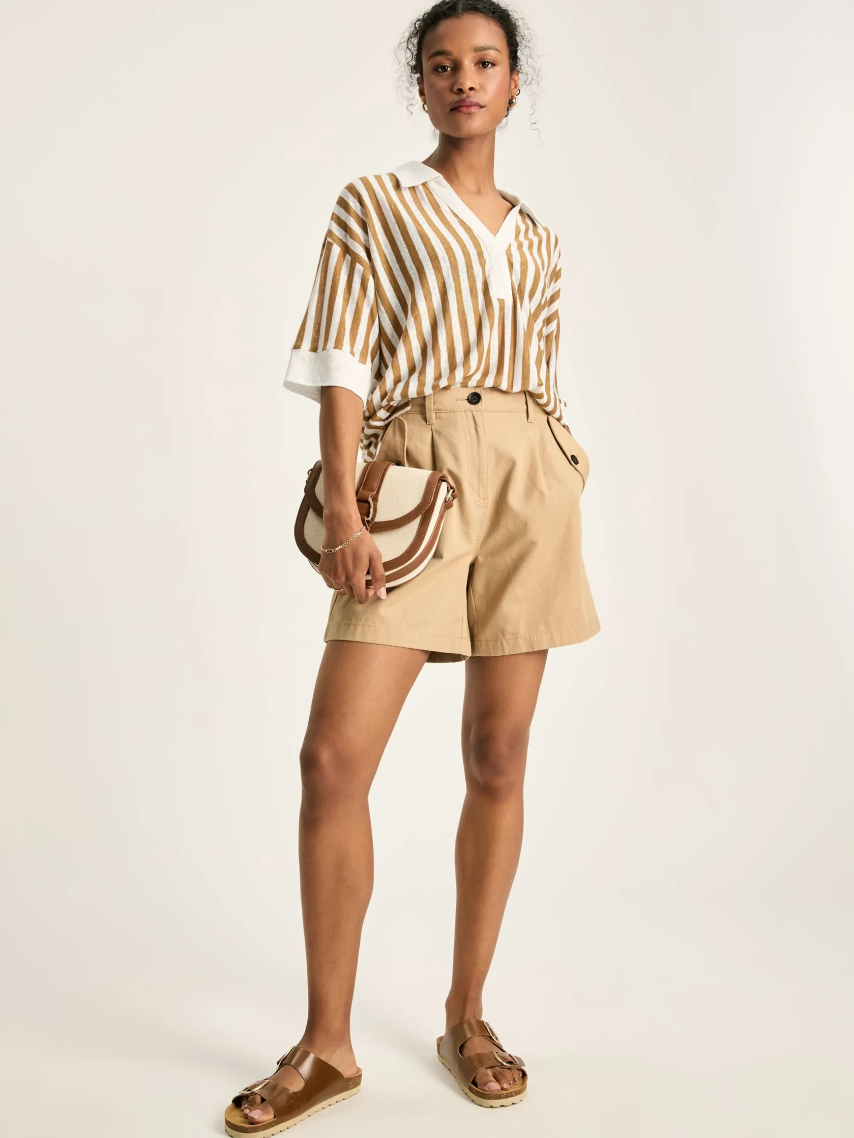 Hadley Tan White Linen Polo Shirt