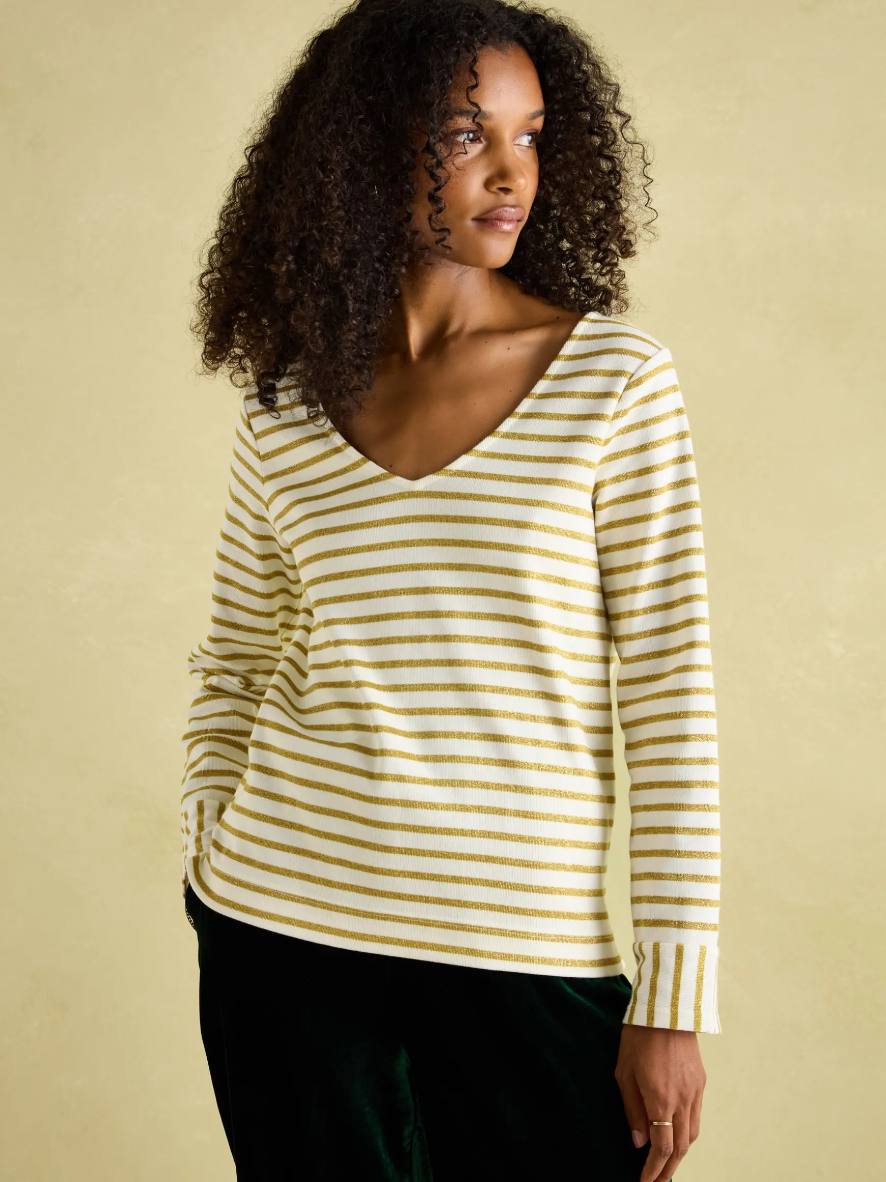 Harbour Cream/Gold V-Neck Jersey Top