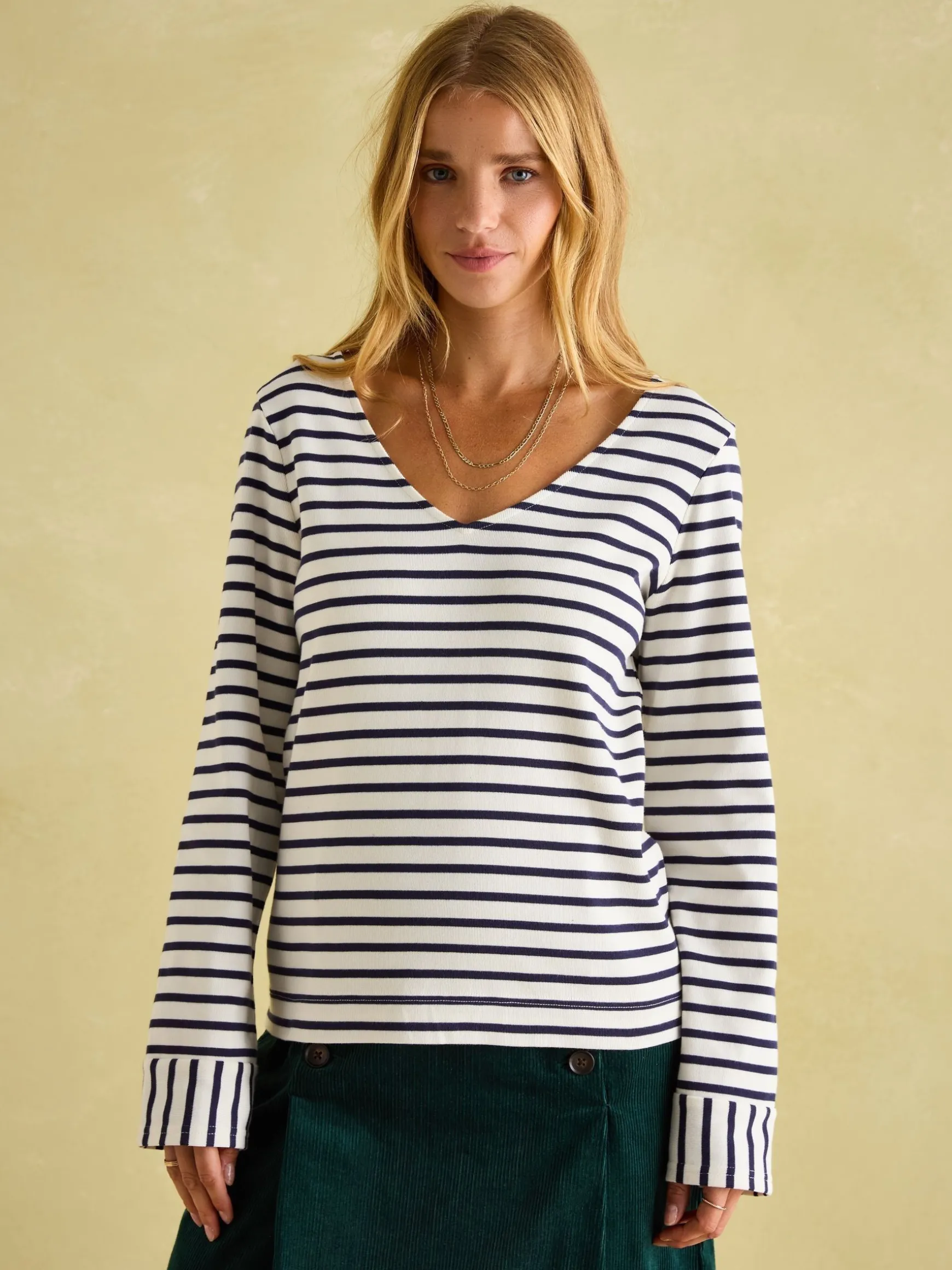 Harbour Cream/Navy V-Neck Jersey Top