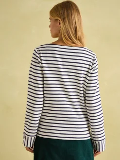 Harbour Cream/Navy V-Neck Jersey Top