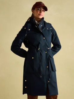 Harpsden Navy Blue Waterproof Long Raincoat with Hood