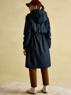 Harpsden Navy Blue Waterproof Long Raincoat with Hood