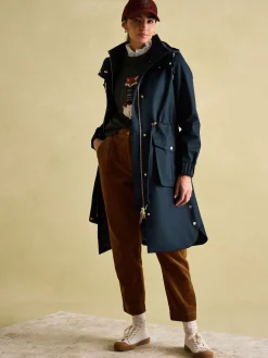 Harpsden Navy Blue Waterproof Long Raincoat with Hood