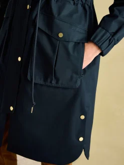 Harpsden Navy Blue Waterproof Long Raincoat with Hood