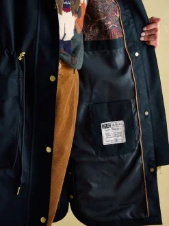 Harpsden Navy Blue Waterproof Long Raincoat with Hood