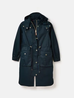 Harpsden Navy Blue Waterproof Long Raincoat with Hood