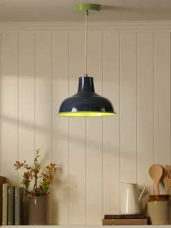 Hatfield Navy & Green Industrial-Style Pendant Light