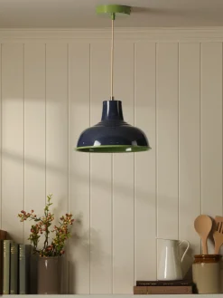 Hatfield Navy & Green Industrial-Style Pendant Light