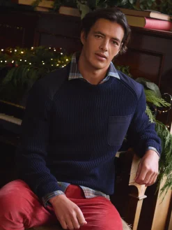 Hatfield Navy Jumper with Woven Patch Detailing