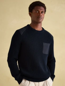 Hatfield Navy Jumper with Woven Patch Detailing