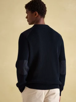 Hatfield Navy Jumper with Woven Patch Detailing
