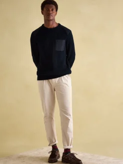 Hatfield Navy Jumper with Woven Patch Detailing