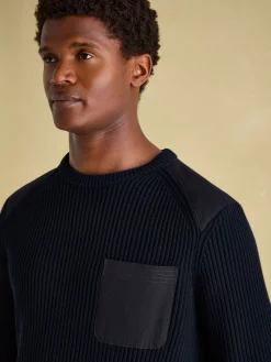 Hatfield Navy Jumper with Woven Patch Detailing