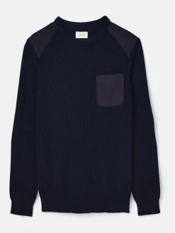 Hatfield Navy Jumper with Woven Patch Detailing