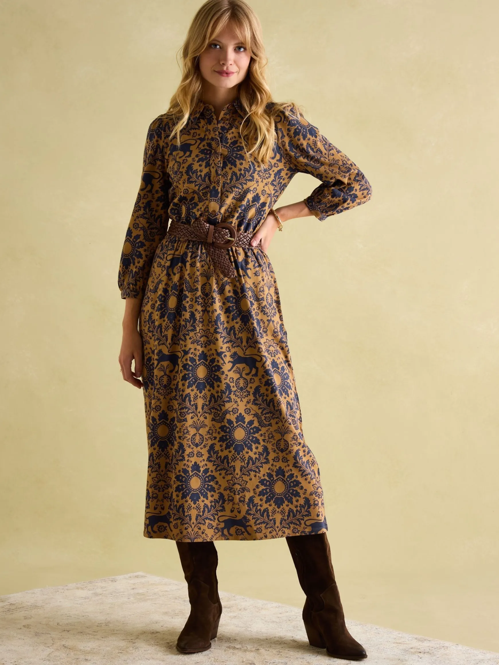 Hazel Brown Floral Jersey Shirt Dress
