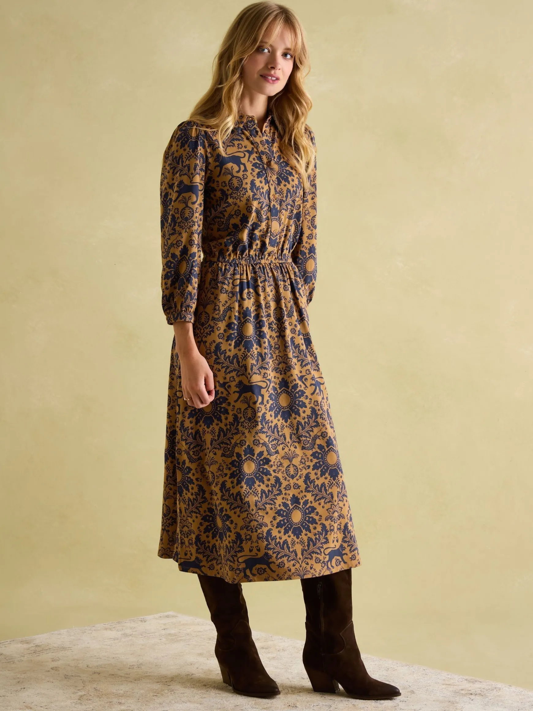 Hazel Brown Floral Jersey Shirt Dress